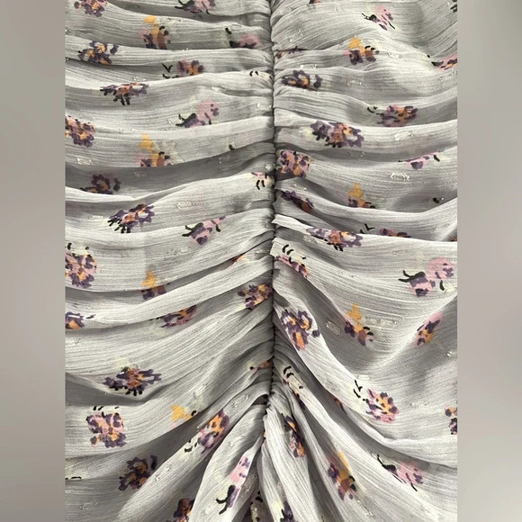 ZARA PRINTED BLOUSE S PURPLE FLORAL GATHERED DETAILS RUCHED LONG SLEEVE - Picture 6 of 6